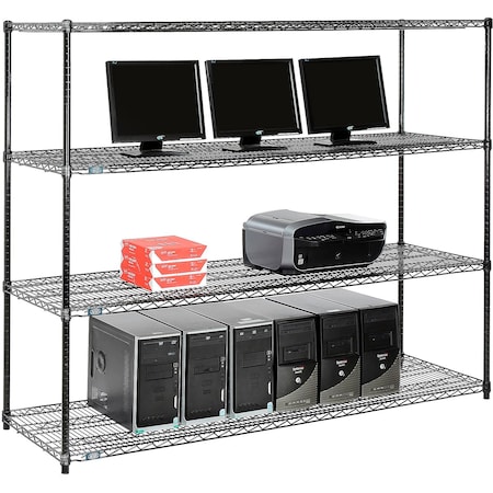 Nexel 4-Shelf Wire Computer LAN Workstation, 72inW x 24inD x 63inH, Black 695422BK